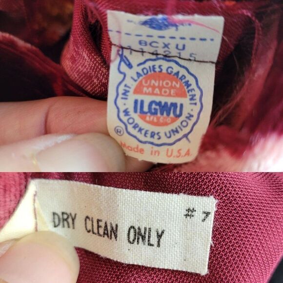 Vintage 70's Pants Bell Bottoms High Rise Wide Leg Flare Velvet Floral Wine S - Picture 3 of 11